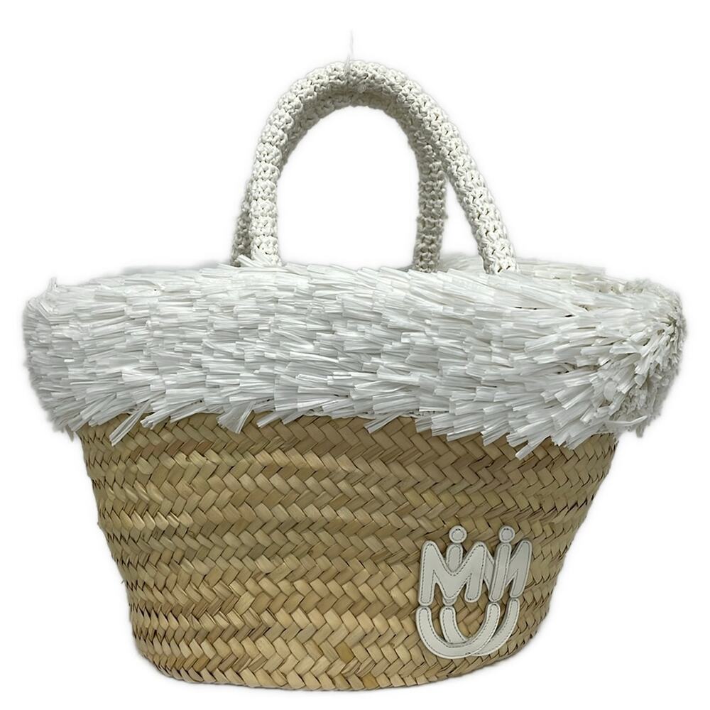 Miu Miu Tote Bag 5BG209 Beige White Straw Leather Chemical Fiber - Picture 1 of 11